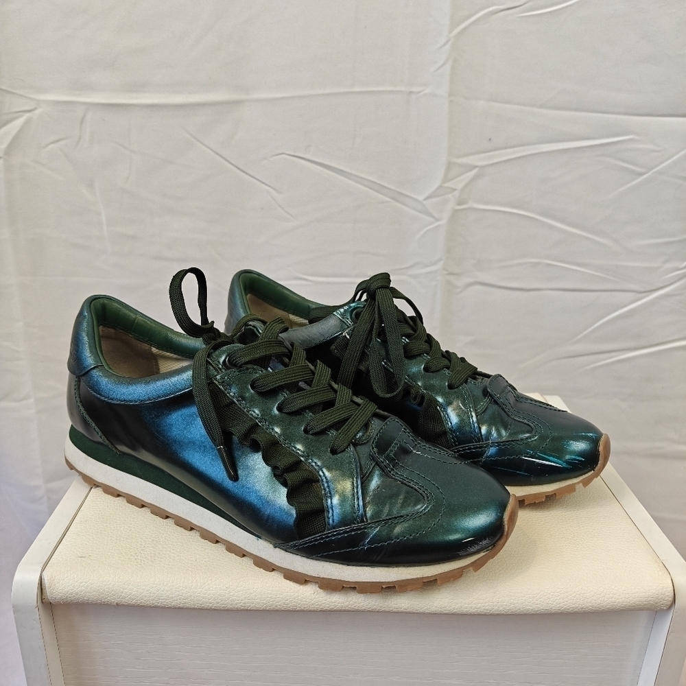 Tory Burch Sport Green Metallic Athletic Lace-up Shoes Sneakers Size 8 Women's
